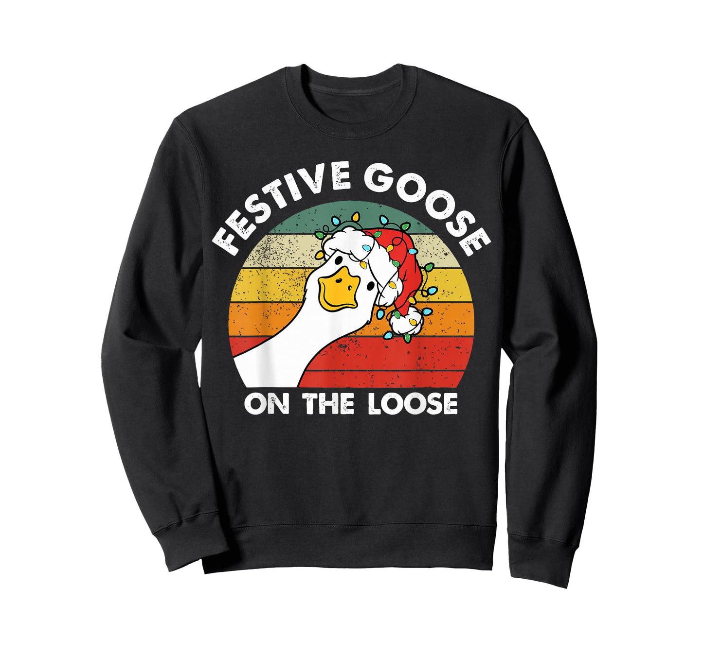 Festive Goose On The Loose Funny Santa Goose Christmas Light T-Shirt