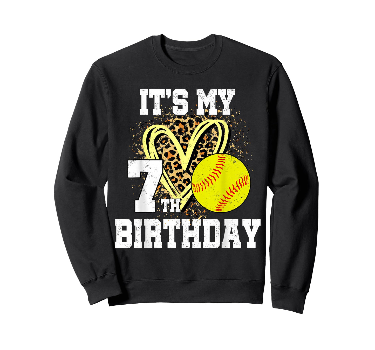 It's My 7th Birthday Softball Leopard 7 Year Old Birthday T-Shirt