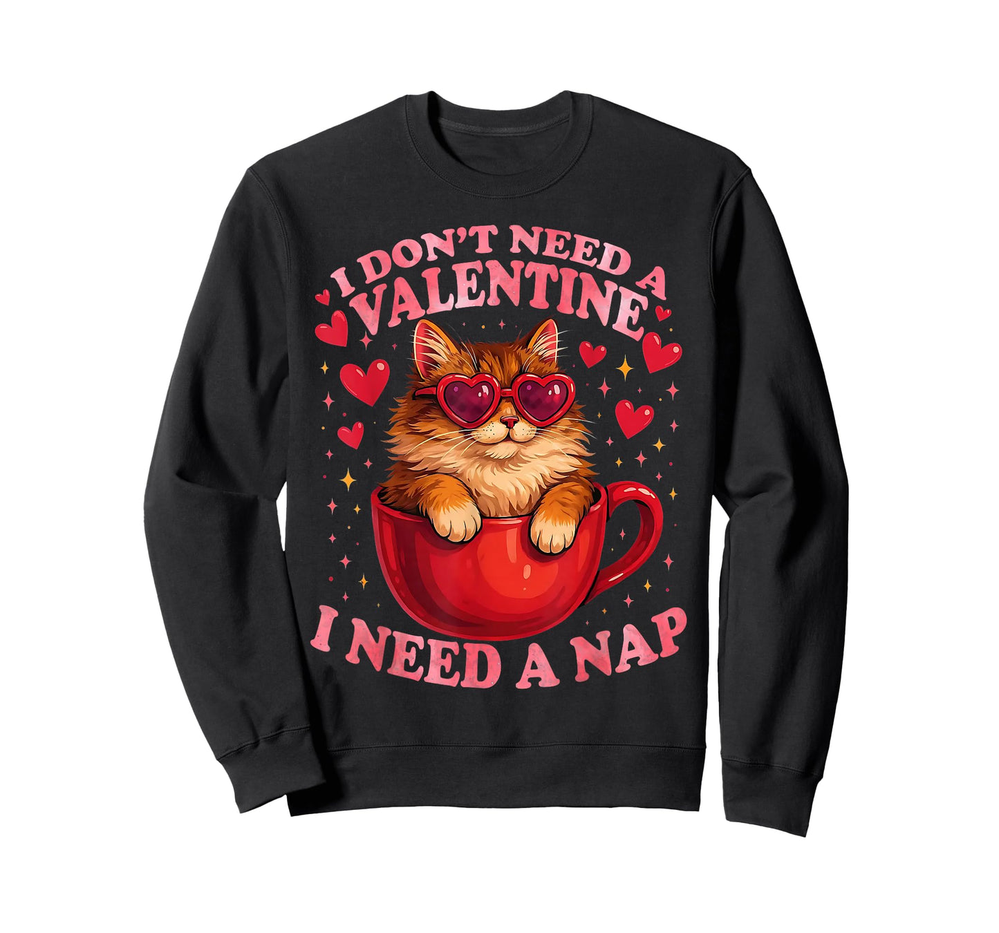 Valentine Cat Nap Funny Cozy Sleep Design T-Shirt