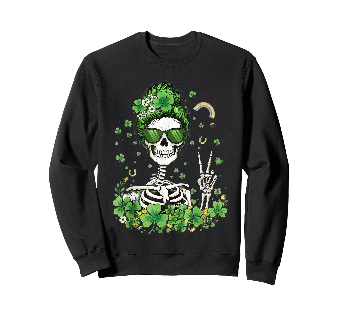 Sugar Skull St Patricks Day Skeleton Shamrock Irish Women T-Shirt