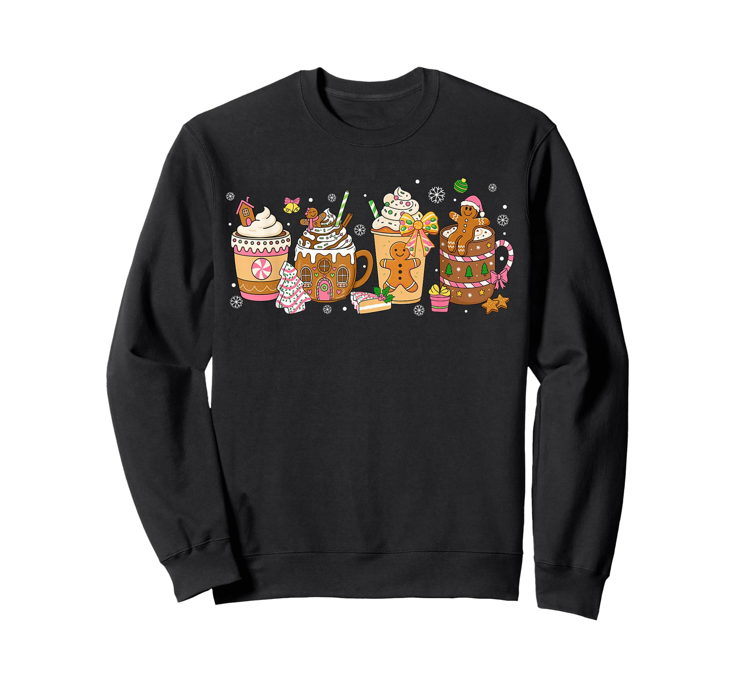 Gingerbread Cookie Christmas Coffee Cups Latte Drink Women T-Shirt