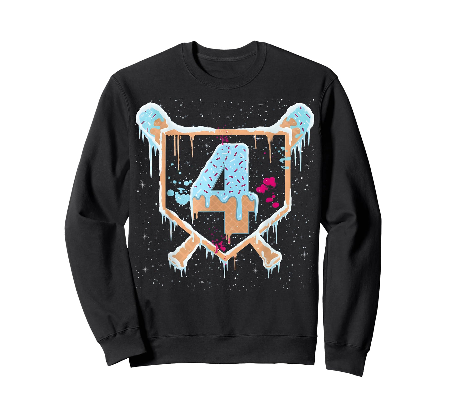 Baseball 4 Year Old Ice Cream Drip 4th Birthday Boy Number 4 T-Shirt