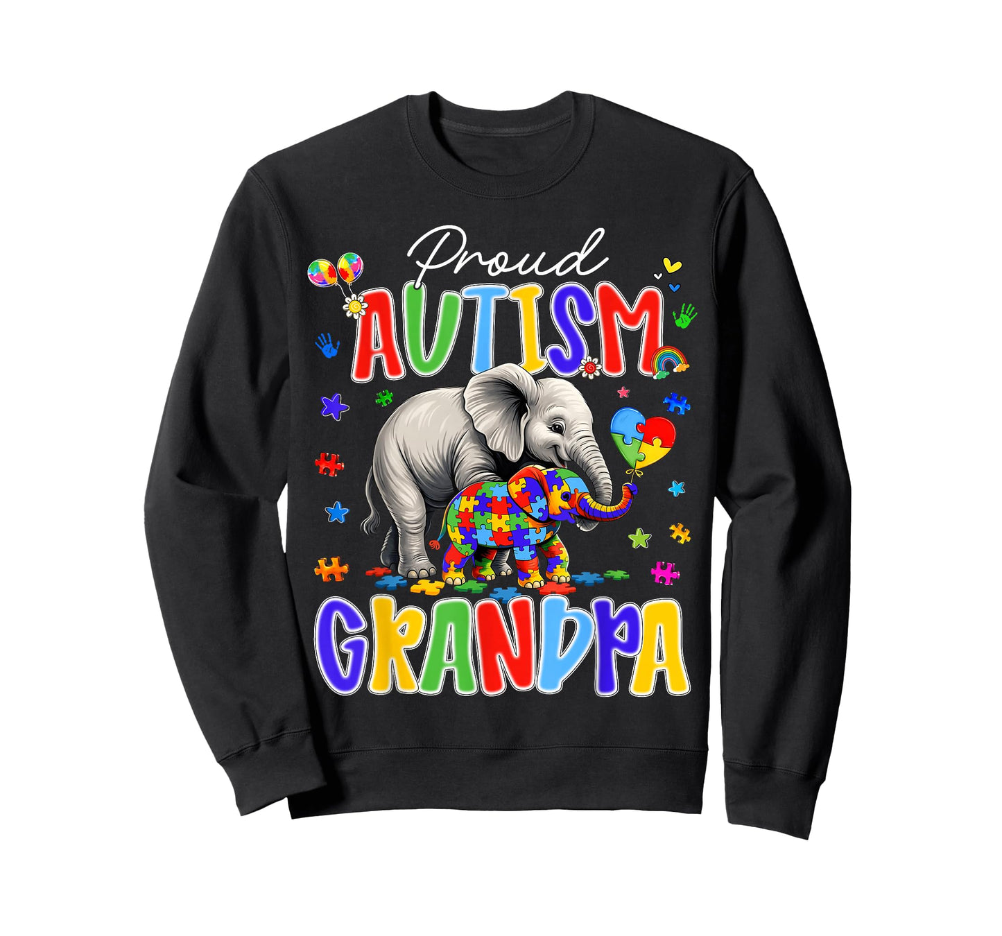 Autism Awareness Proud Autism Grandpa Puzzle Elephant Family T-Shirt