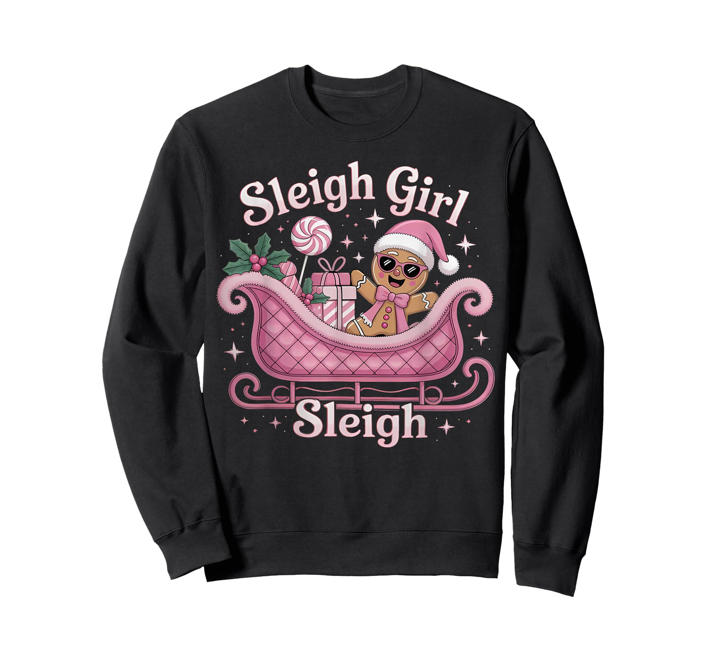 Groovy Pink Christmas Candy Sleigh Girl Gingerbread Holiday T-Shirt