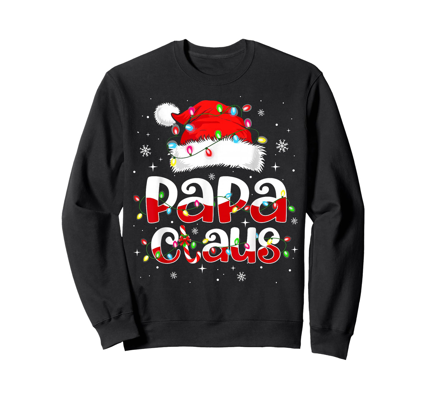 Papa Claus Funny Christmas Lights Pajama Family Matching T-Shirt