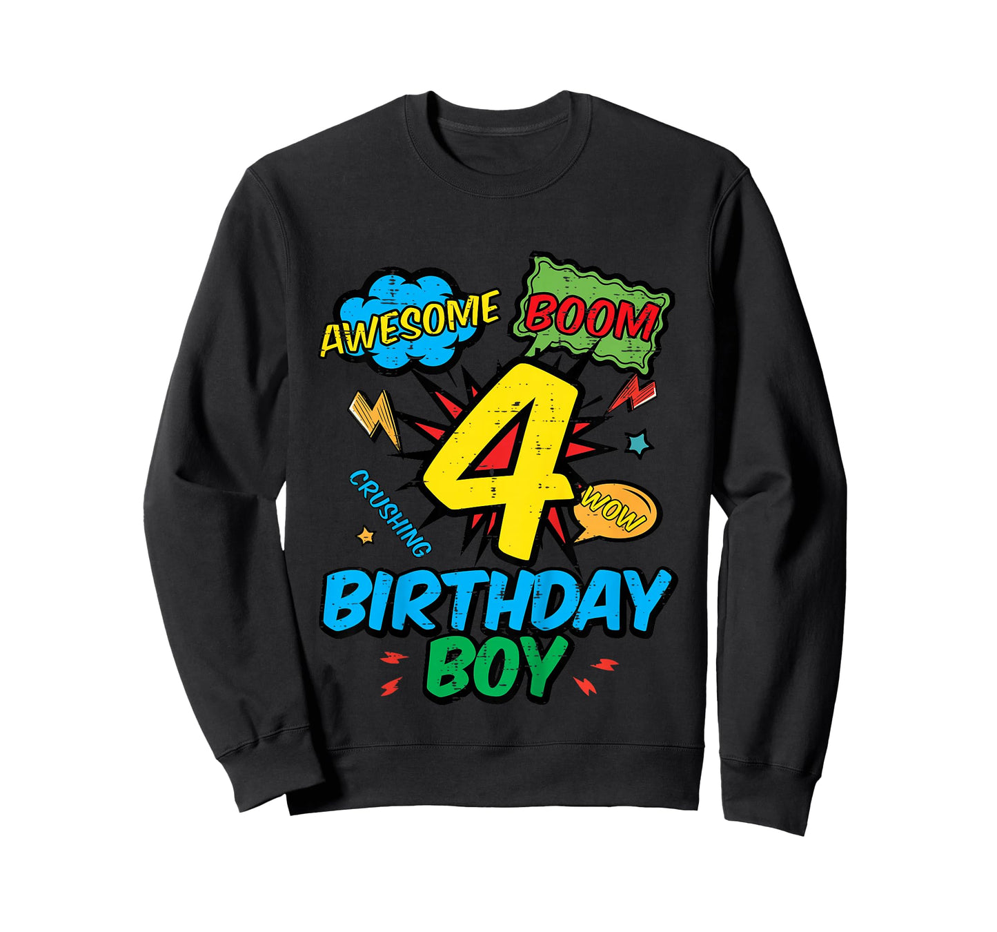 Kids 4 Birthday Boy Comic Cool 4th Bday Superhero Party Boys Kids T-Shirt