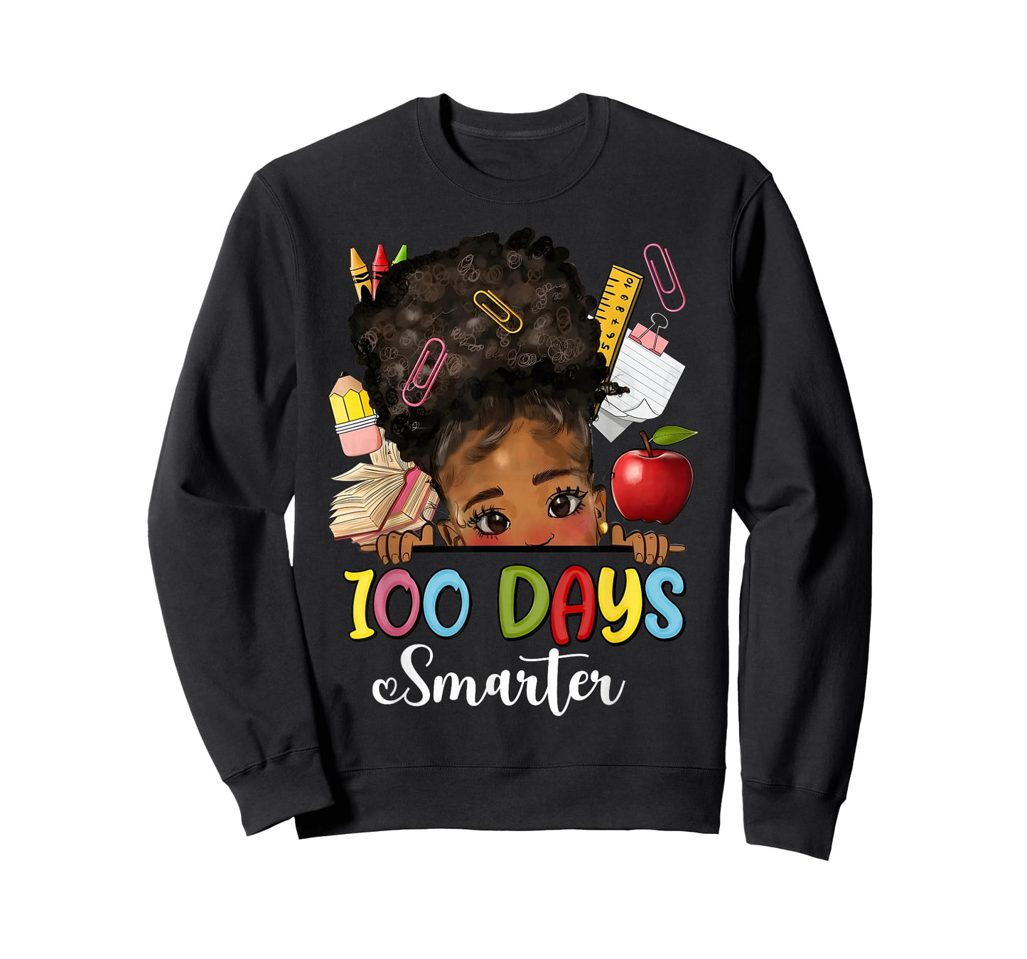 100 Days Smarter Messy Bun Hair 100 Days of School Afro Girl T-Shirt