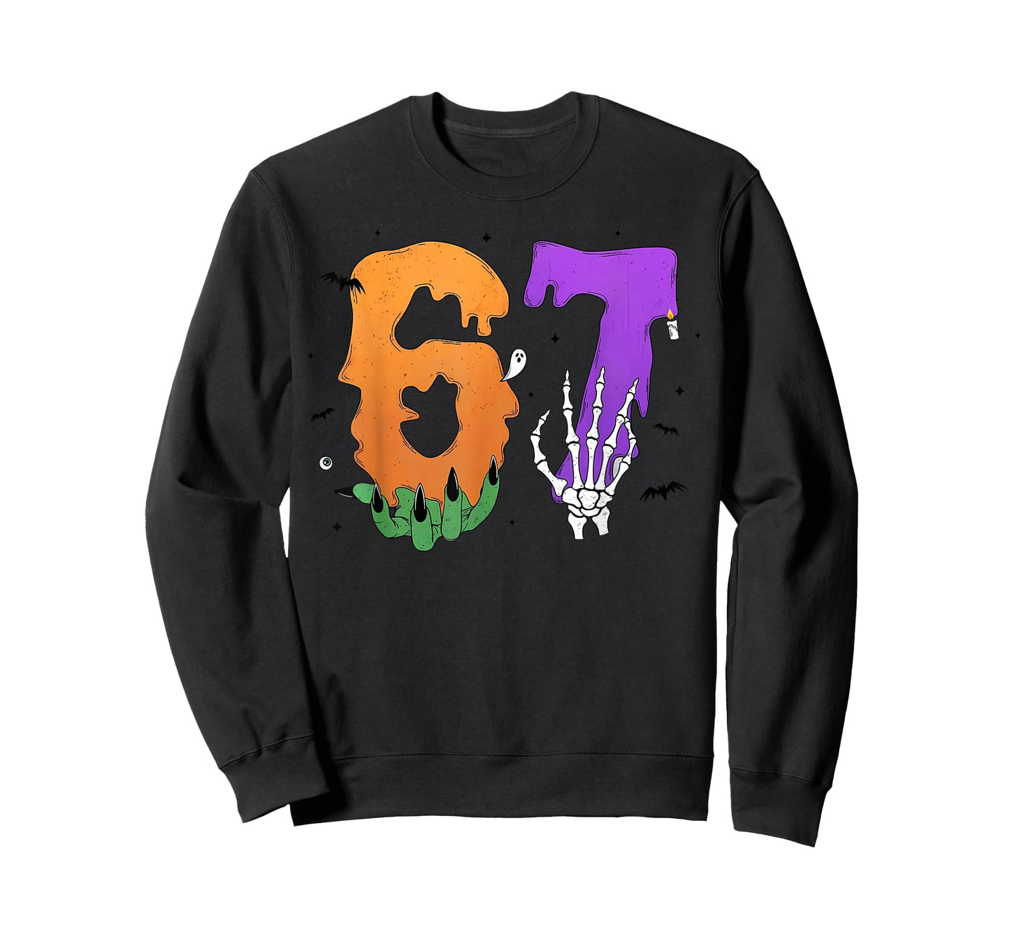 67 Skeleton Monster Hand Sign Meme Halloween Girls Boys Kids T-Shirt