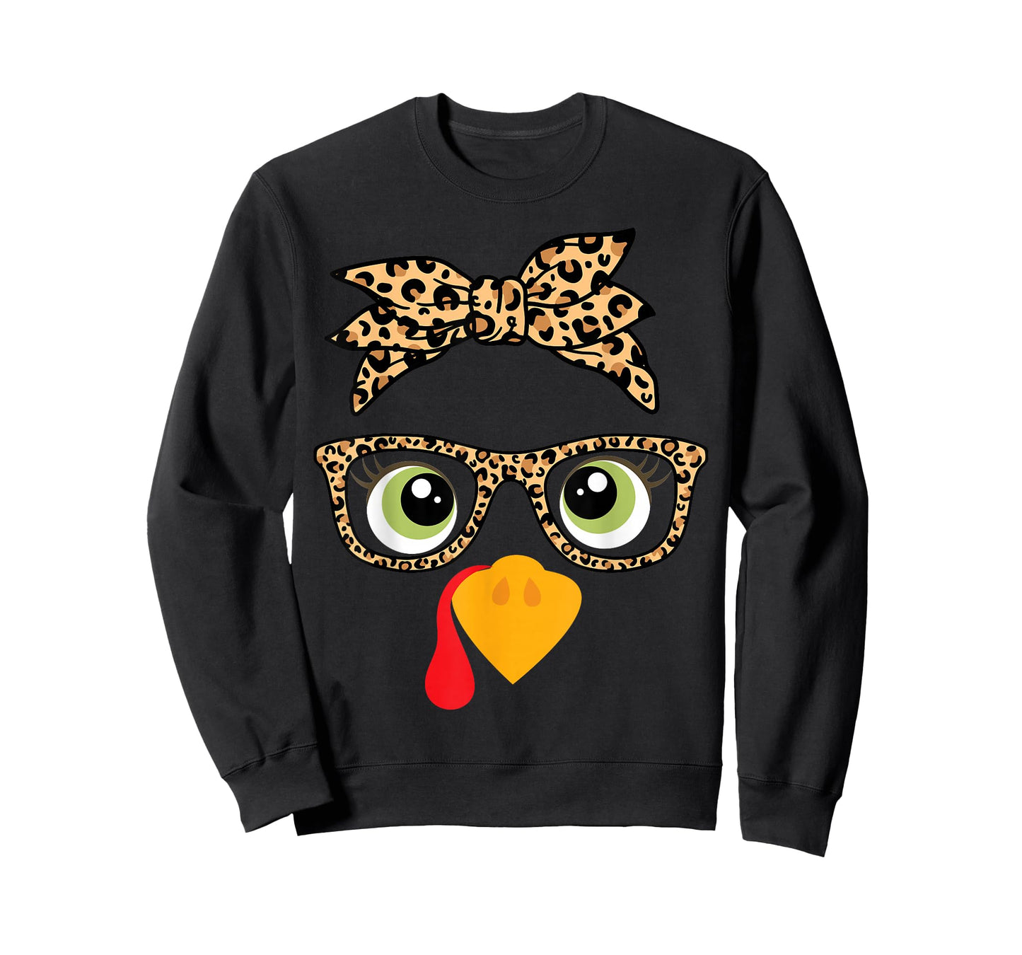 Cute Thanksgiving Turkey Face Leopard Glasses Women Girls T-Shirt