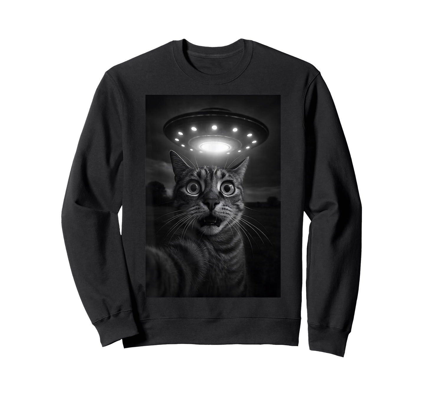 Shocked Cat Selfie Alien UFO Encounter for Teens Boys Girls T-Shirt