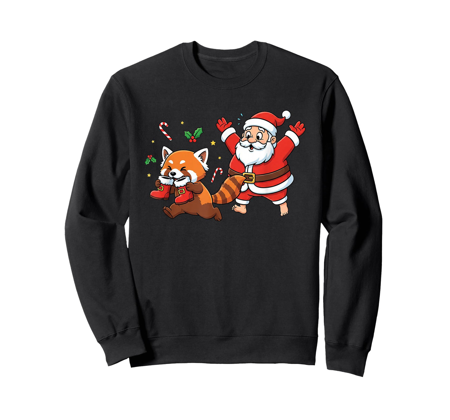 Funny Red Panda Santa Claus Boots Christmas Womens Mens Kids T-Shirt