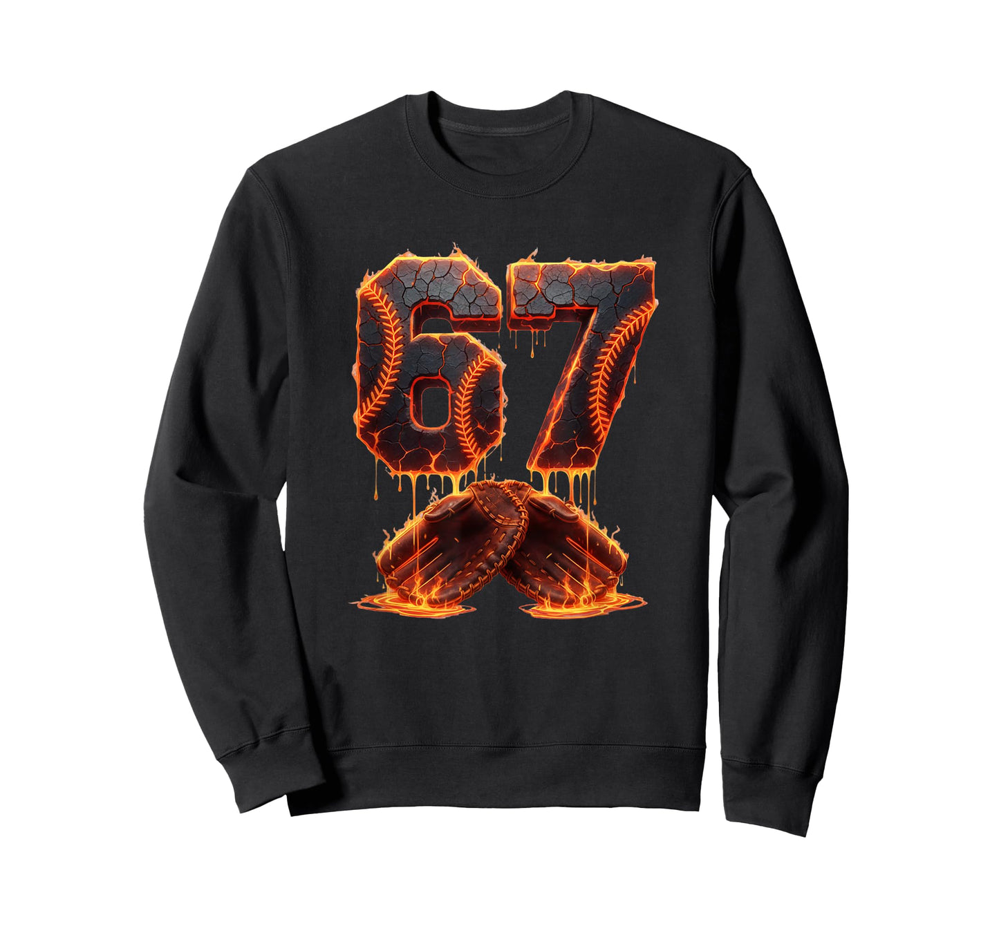 Funny 6 7 Baseball Cracked 67 Glowing Lava Dripping Lover T-Shirt