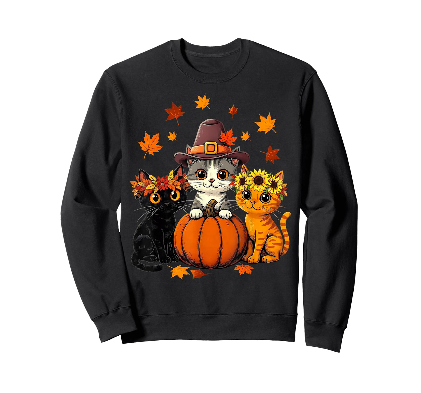 Thanksgiving Kittens Pumpkin Cute Fall Cats Lover Men Women T-Shirt