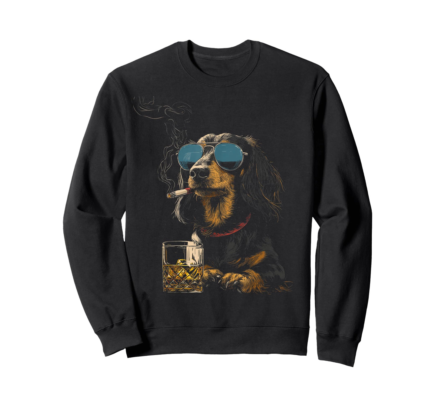 Dachshund Smoking Cigarette Whisky Lover Funny Wiener Dog T-Shirt
