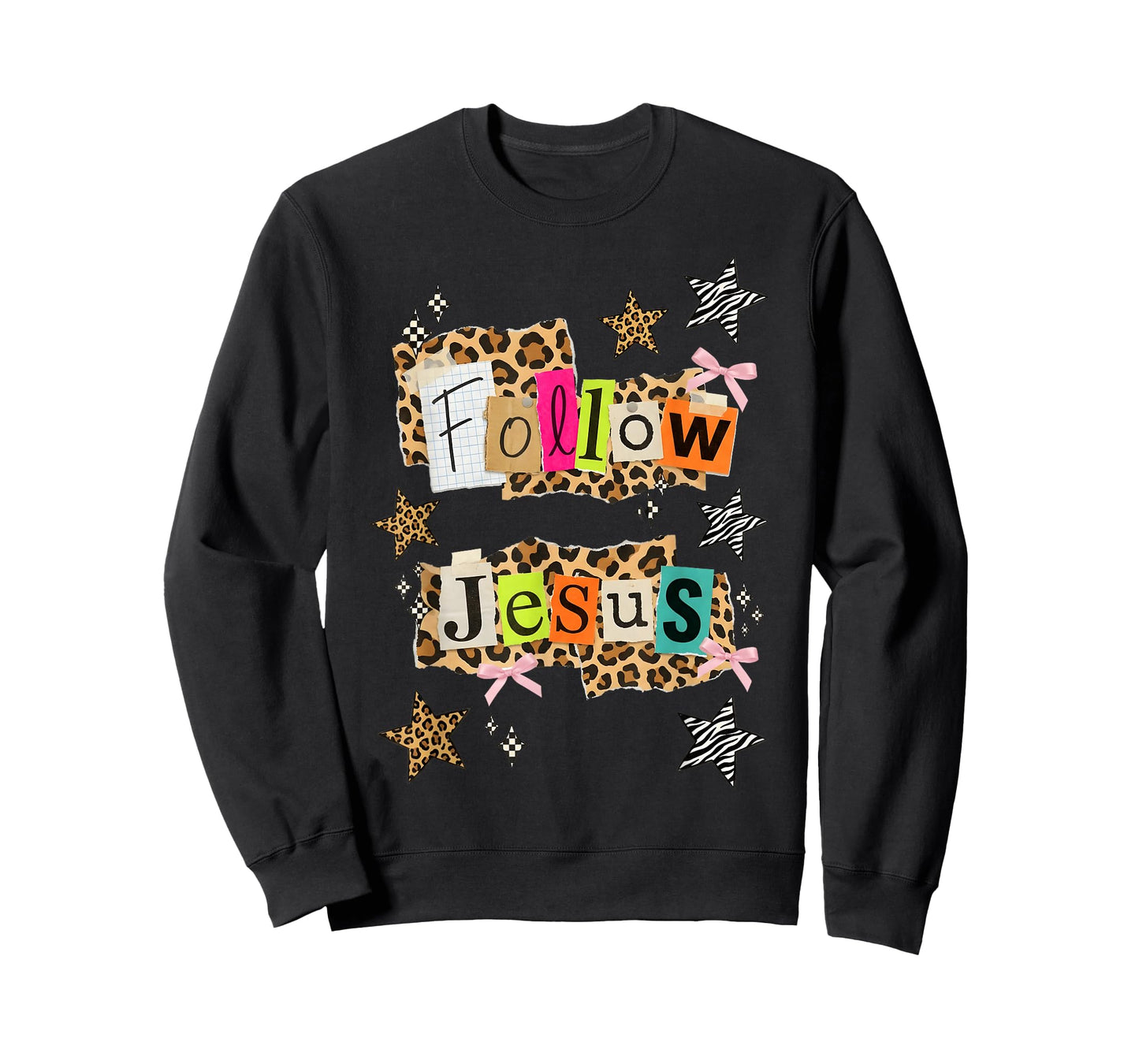 Preppy Follow Jesus Collage Y2K Coquette Leopard Star T-Shirt