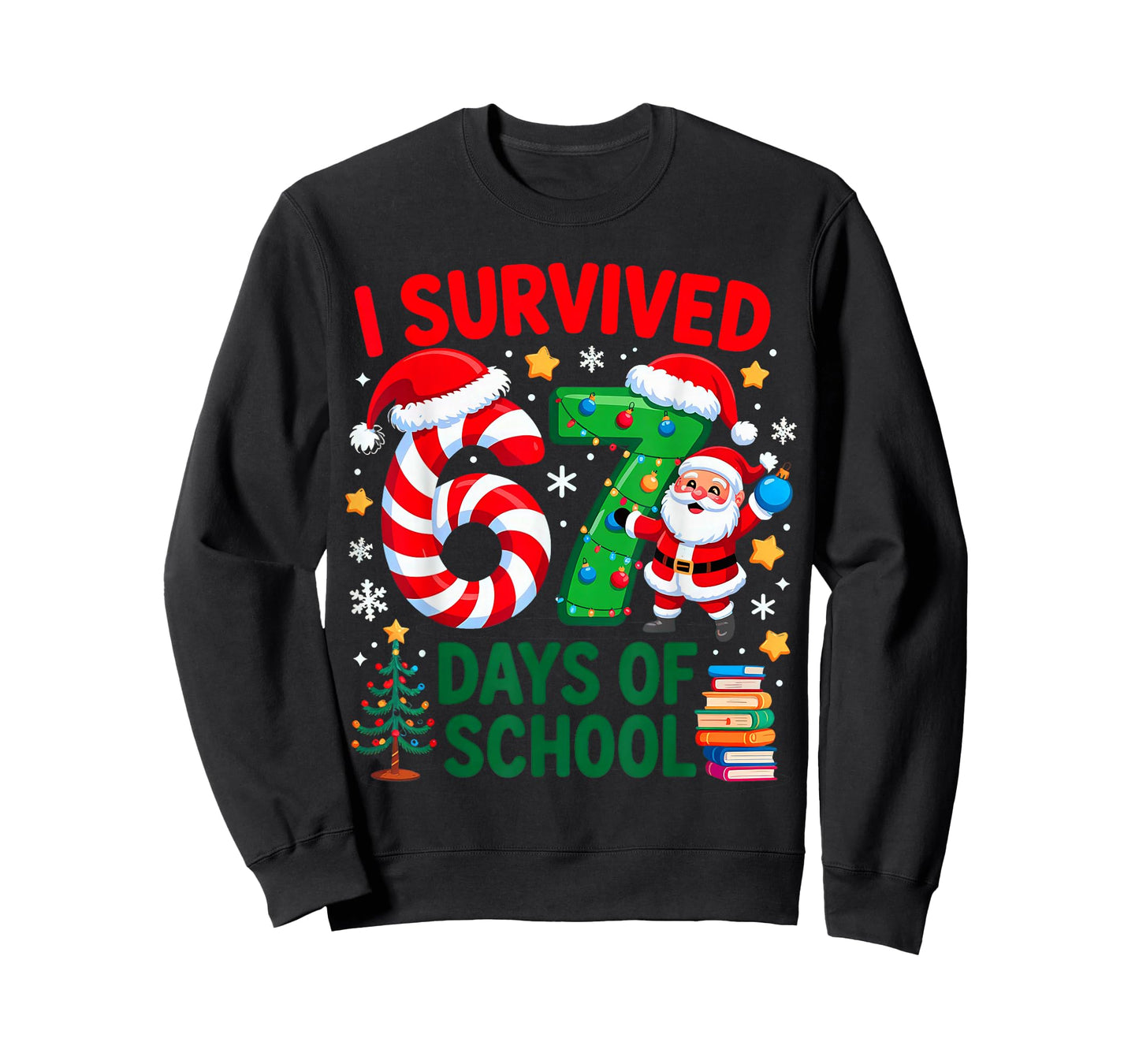 I Survived 67 Days of School Christmas Candy Cane Six Seven T-Shirt