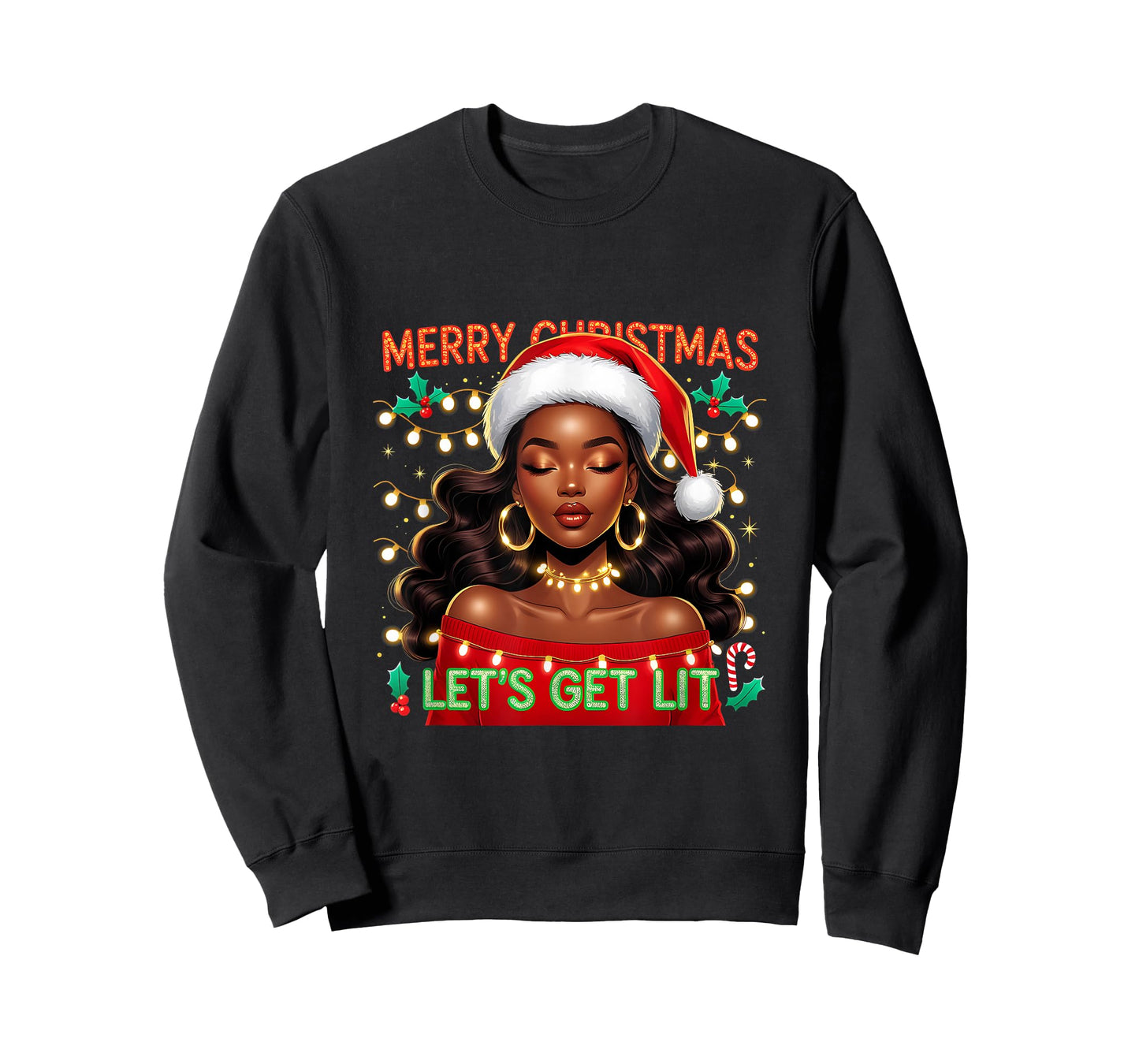 Christmas Sleigh Queen African American Melanin Afro T-Shirt