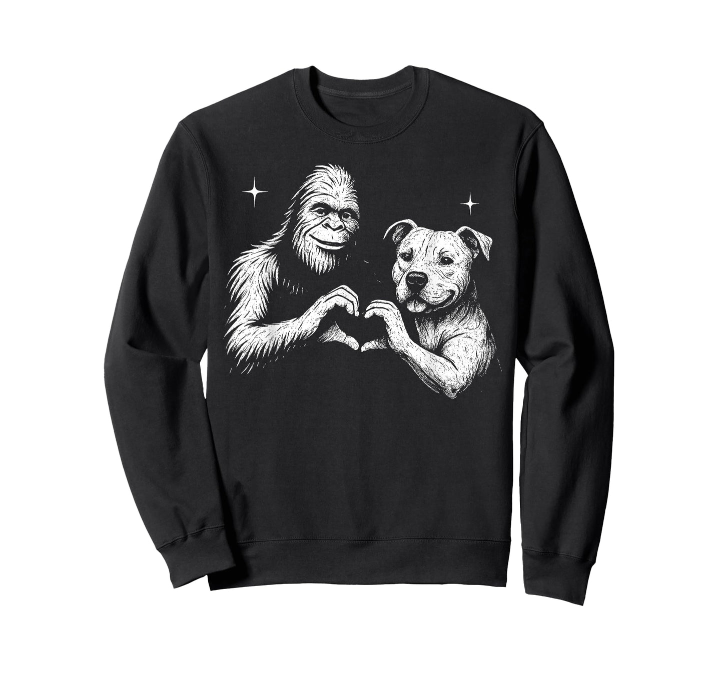 Staffordshire Bull Terrier Bigfoot Heart Hand Sign Dog Lover T-Shirt
