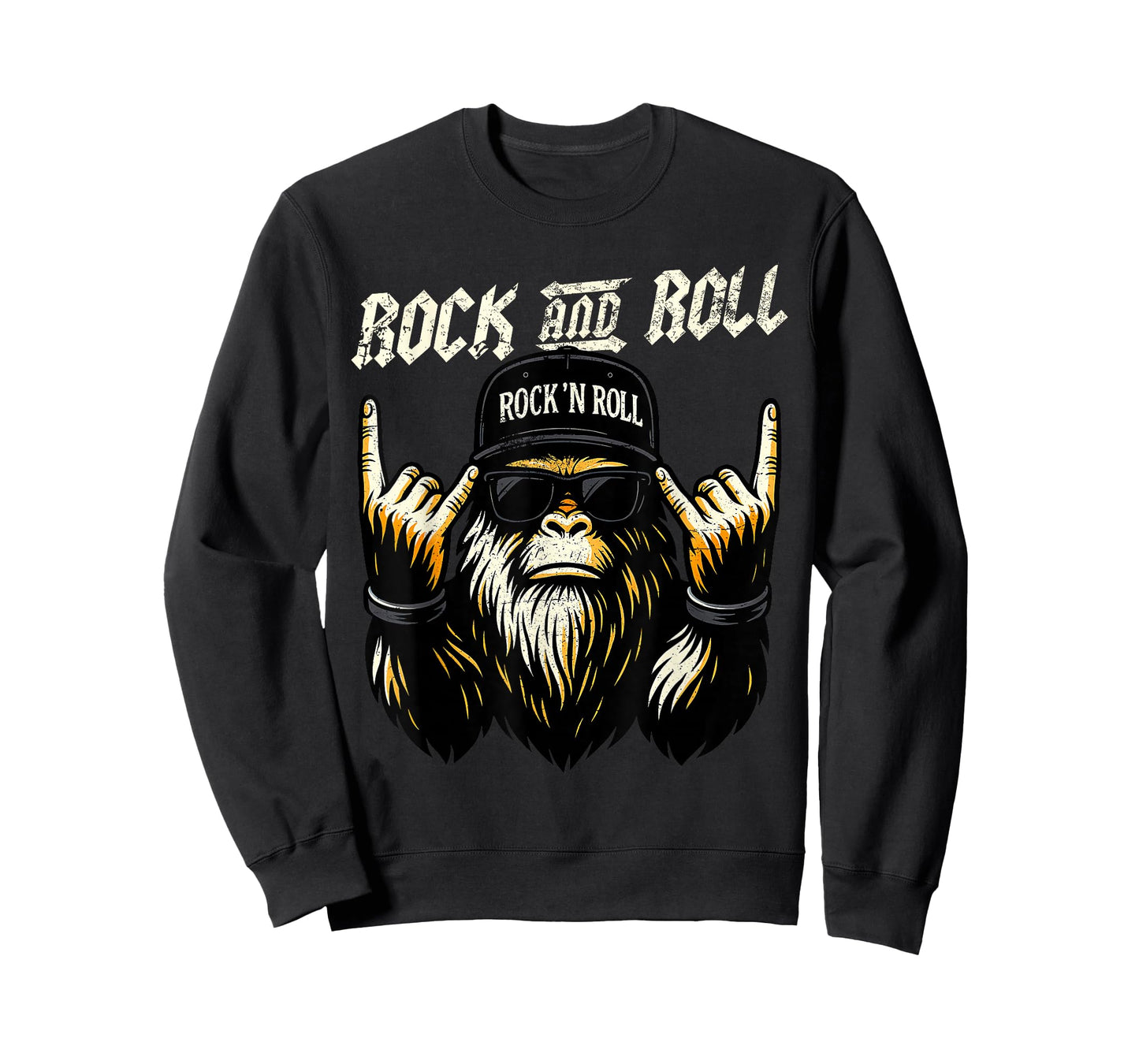 Funny Bigfoot Rock and Roll Music Men Dad Papa Daddy Grandpa T-Shirt