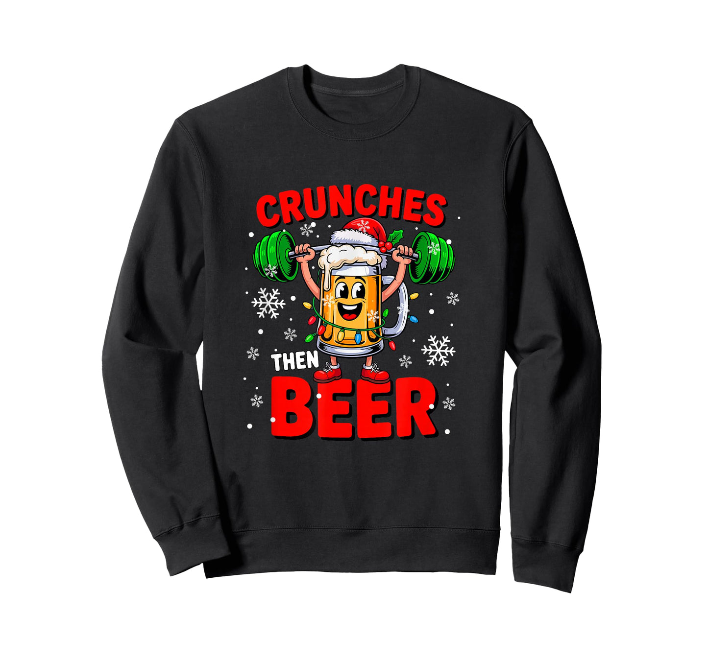 Crunches Then Beer Xmas Santa Beer Glasses Weightlifting T-Shirt