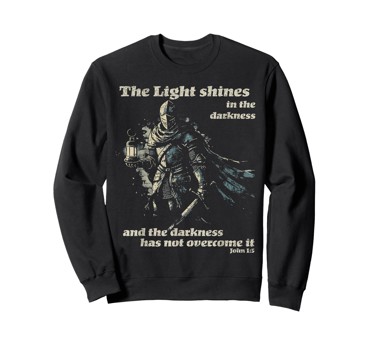 The Light Shines in The Darkness Gothic Knight Design T-Shirt
