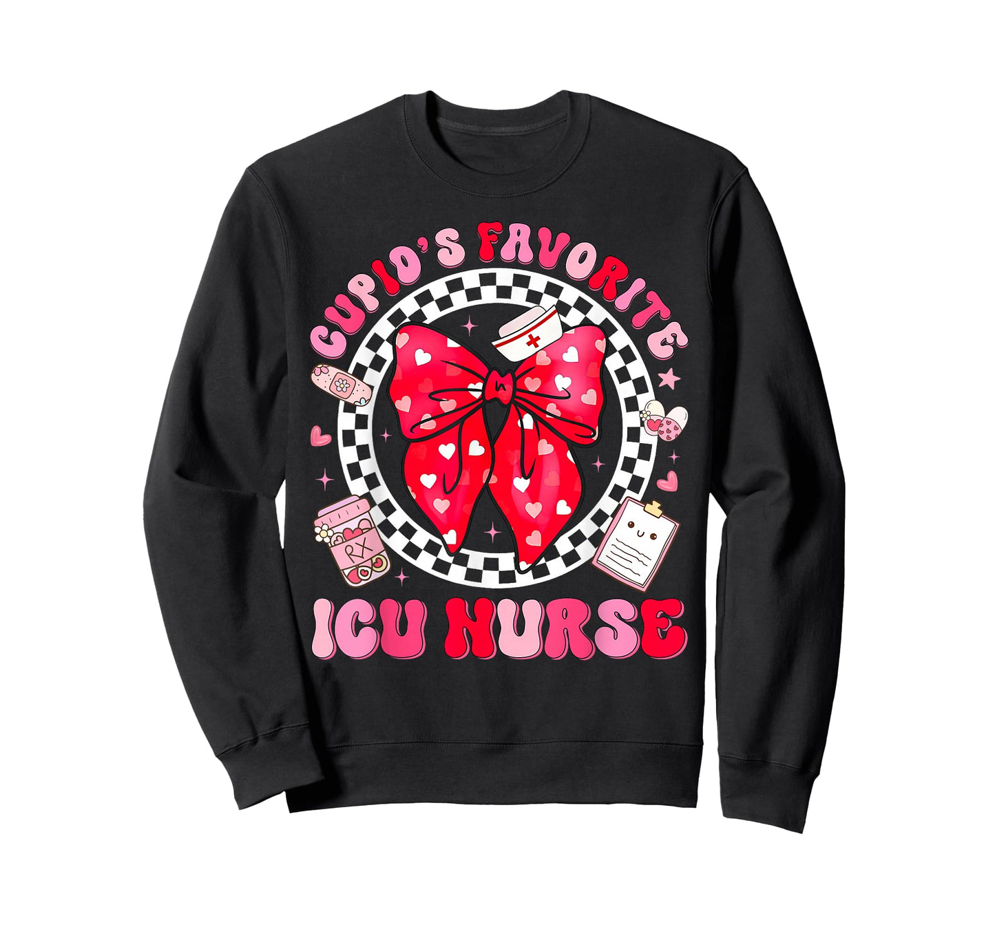 Cupid's Favorite ICU Nurse Valentine Coquette Bow Girl Women T-Shirt