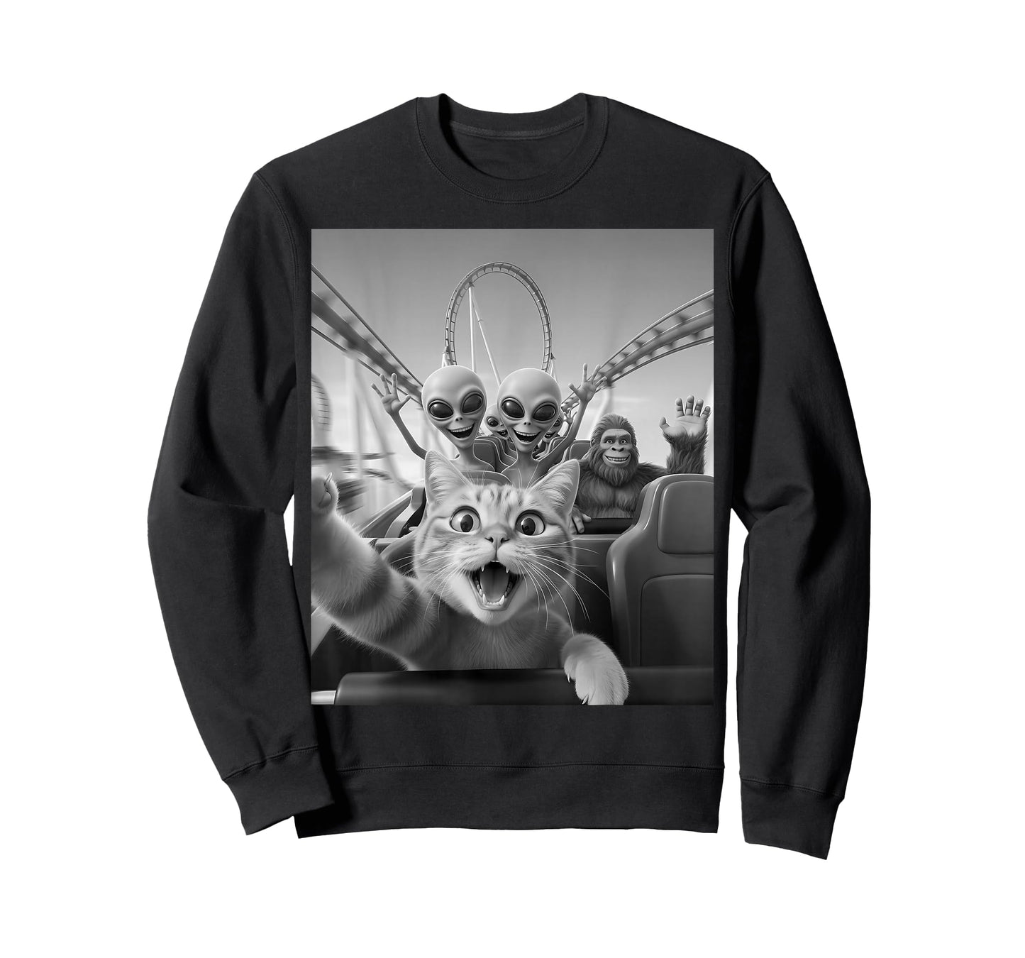 Funny Meme Cat Selfie Alien Bigfoot Roller Coaster Costume T-Shirt
