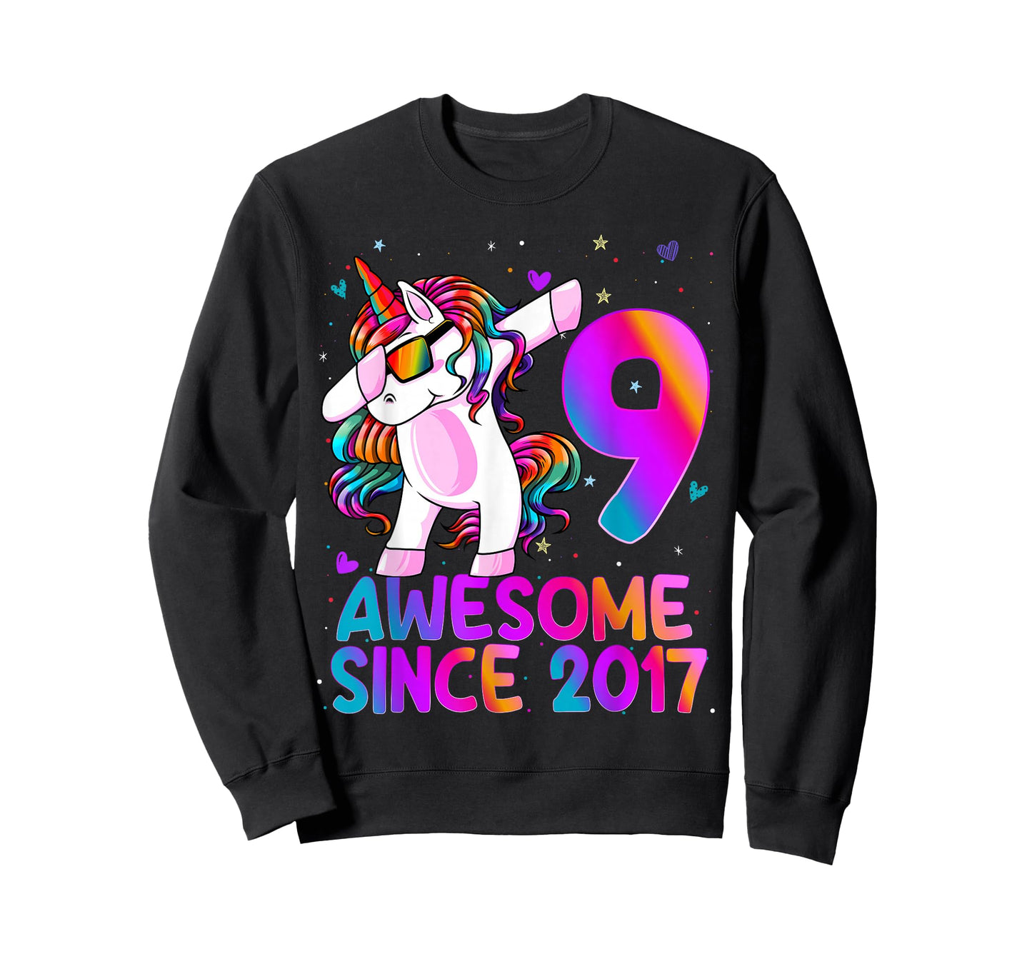 9 Year Old Girl Awesome Since 2017 Unicorn 9th Birthday Girl T-Shirt