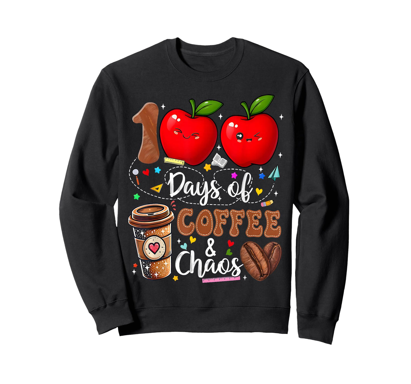 Cute 100 Days of Coffee Chaos 100th Day of School Teachers T-Shirt