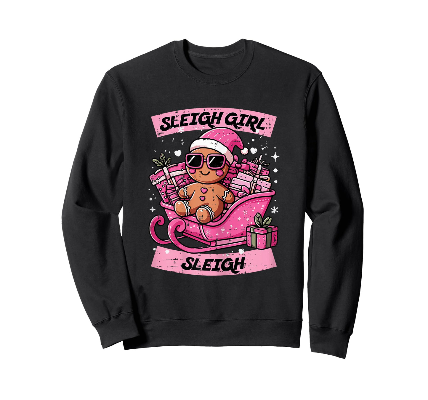 Christmas Gingerbread Pink Sleigh Girl Xmas Girls Kids Women T-Shirt