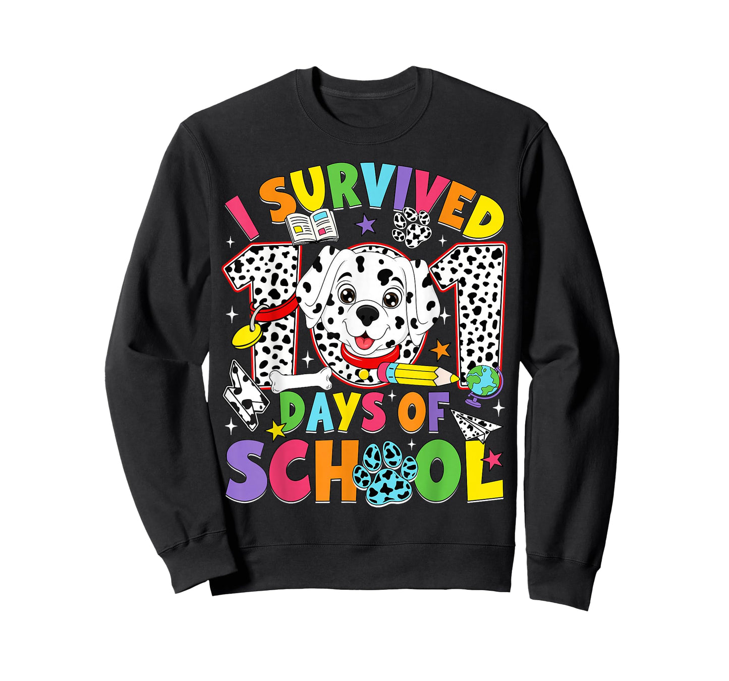 I Survived 100 Days of School Dalmatian Dog 100th Day Kids T-Shirt