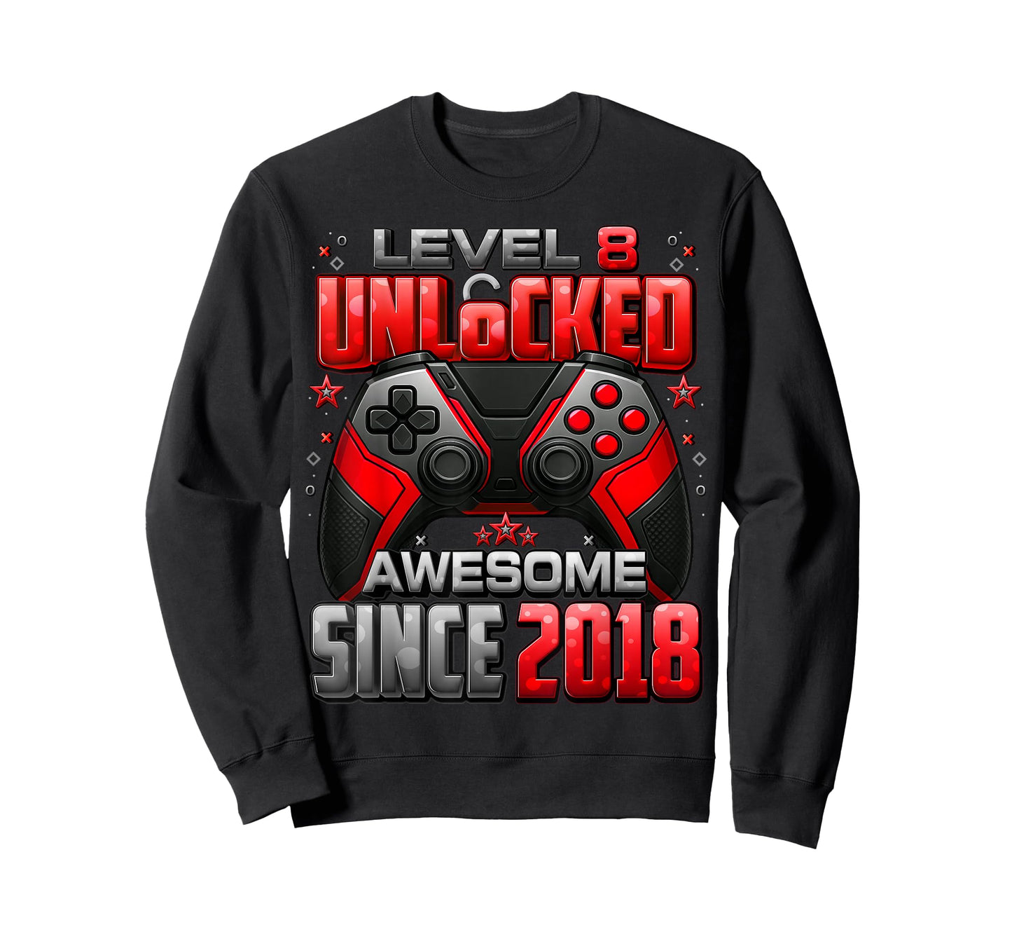 Level 8 Unlocked Awesome Since 2018 8th Birthday Gaming T-Shirt