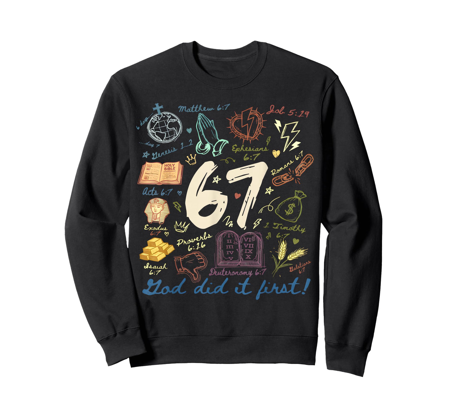Vintage God Did It First 67 Six Seven Meme Christian Bible T-Shirt