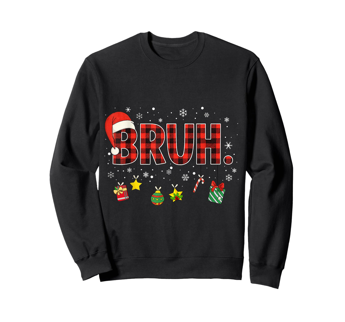 Bruh Funny Christmas Red Plaid Teens Boys Kids Xmas Pajamas T-Shirt