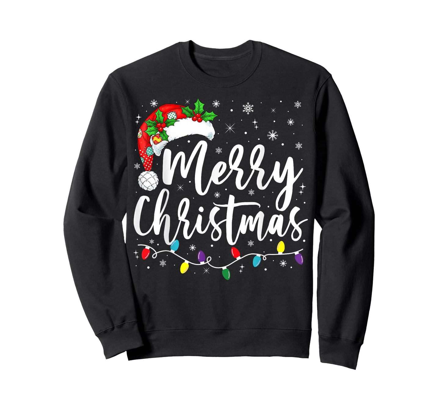 Merry Christmas Lights Santa Hat Xmas Family Matching Pajama T-Shirt