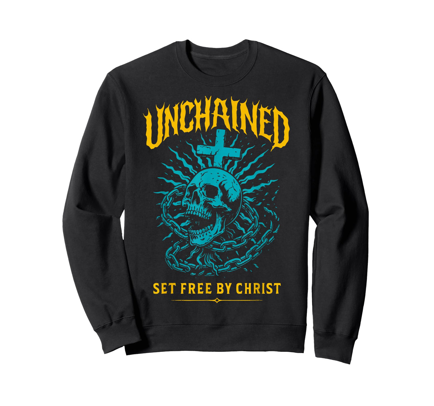Unchained Set Free by Christ Christian Gothic Skull Cross T-Shirt