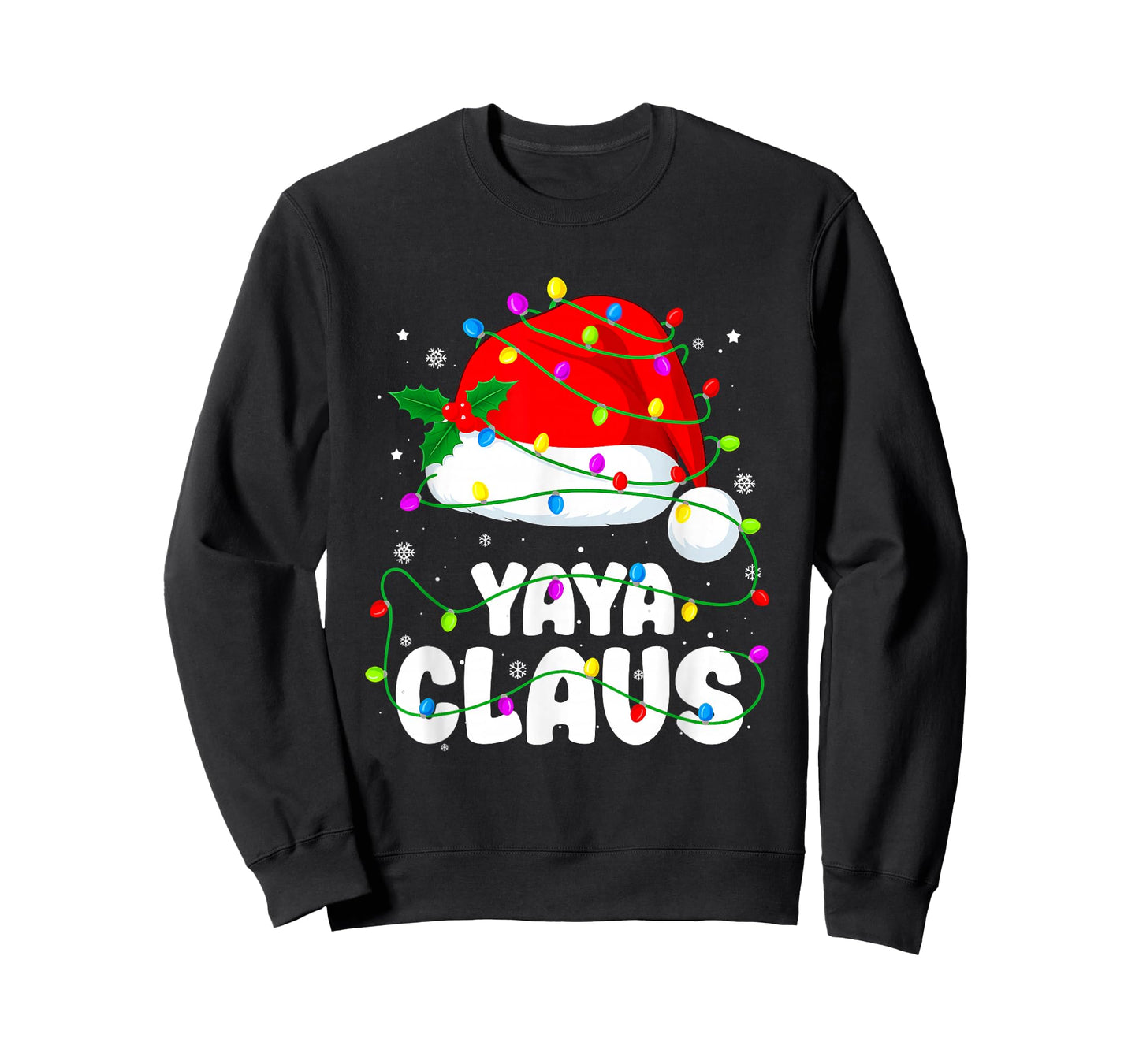 Yaya Claus Funny Christmas Santa Hat Lights Pajama Xmas T-Shirt