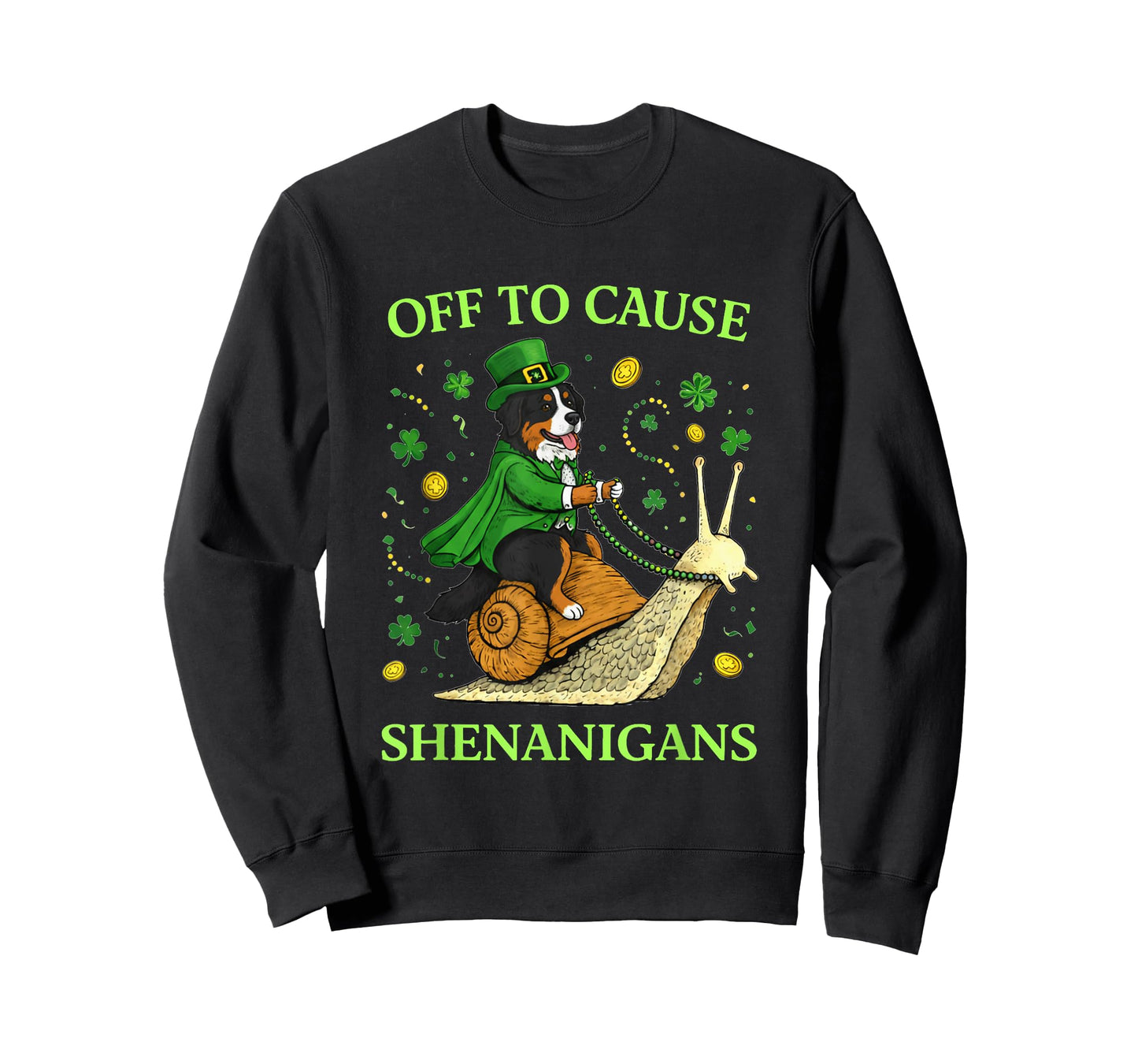 St Patricks Day Bernese Mountain Dog Riding Snail Shenanigan T-Shirt