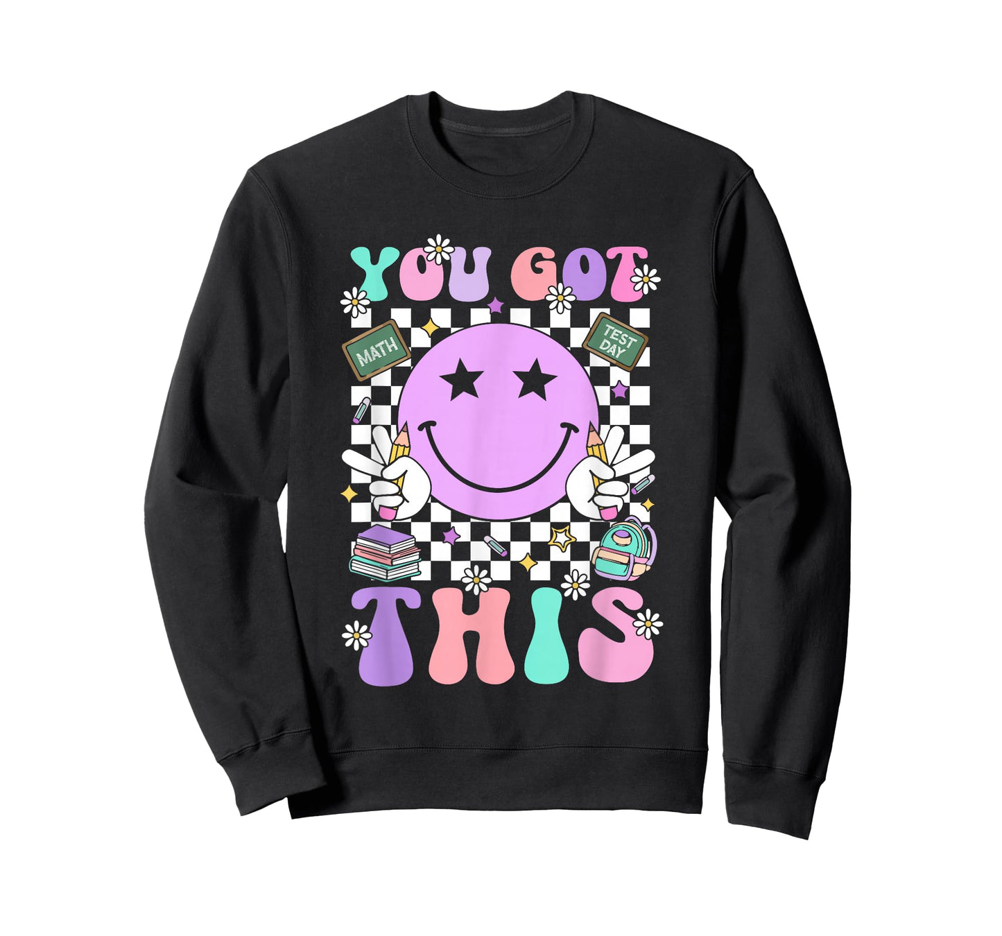 Groovy You Got This Smile Face Testing Day Teacher Womens T-Shirt