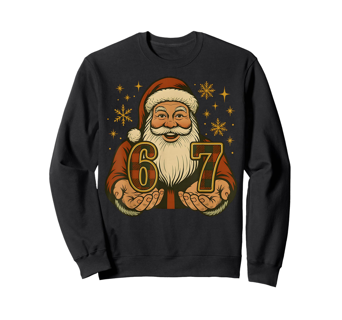 Funny 67 Christmas Santa Claus Hands Six Seven Meme Numbers T-Shirt