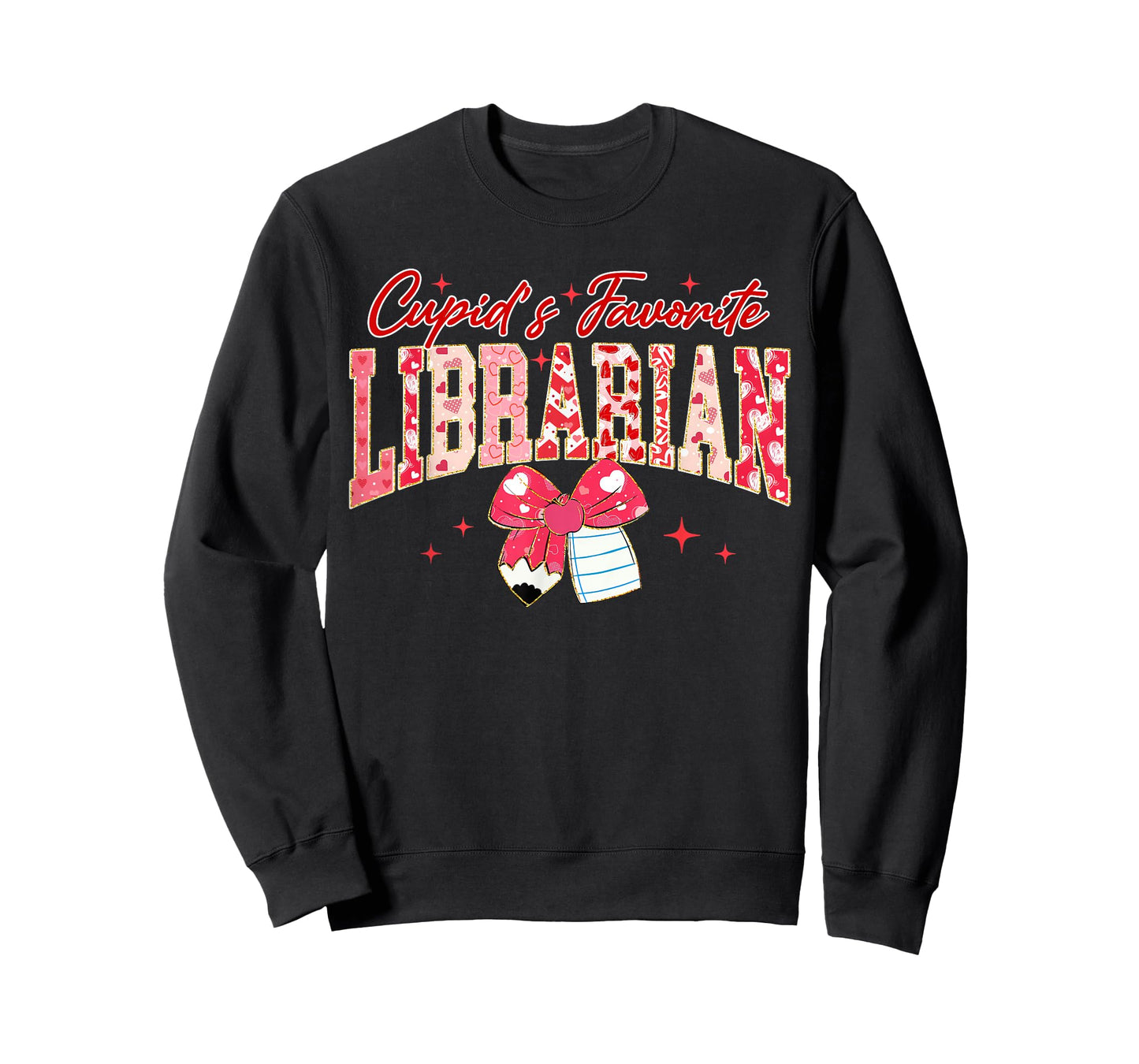 Groovy Cupid's Favorite Librarian Pencil Bow Valentines Day T-Shirt