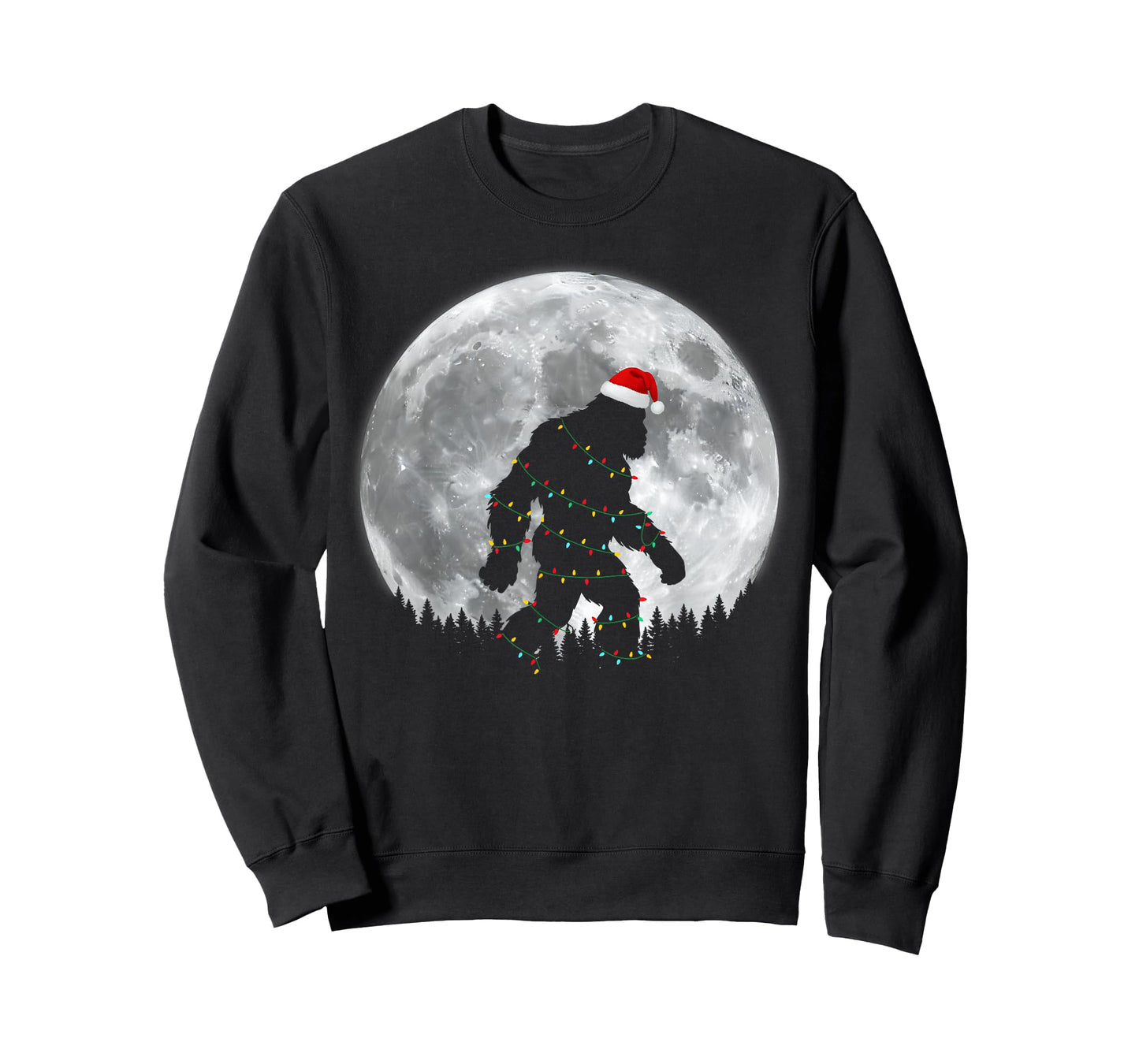 Funny Bigfoot Santa Moon Christmas Lights Xmas Sasquatch T-Shirt