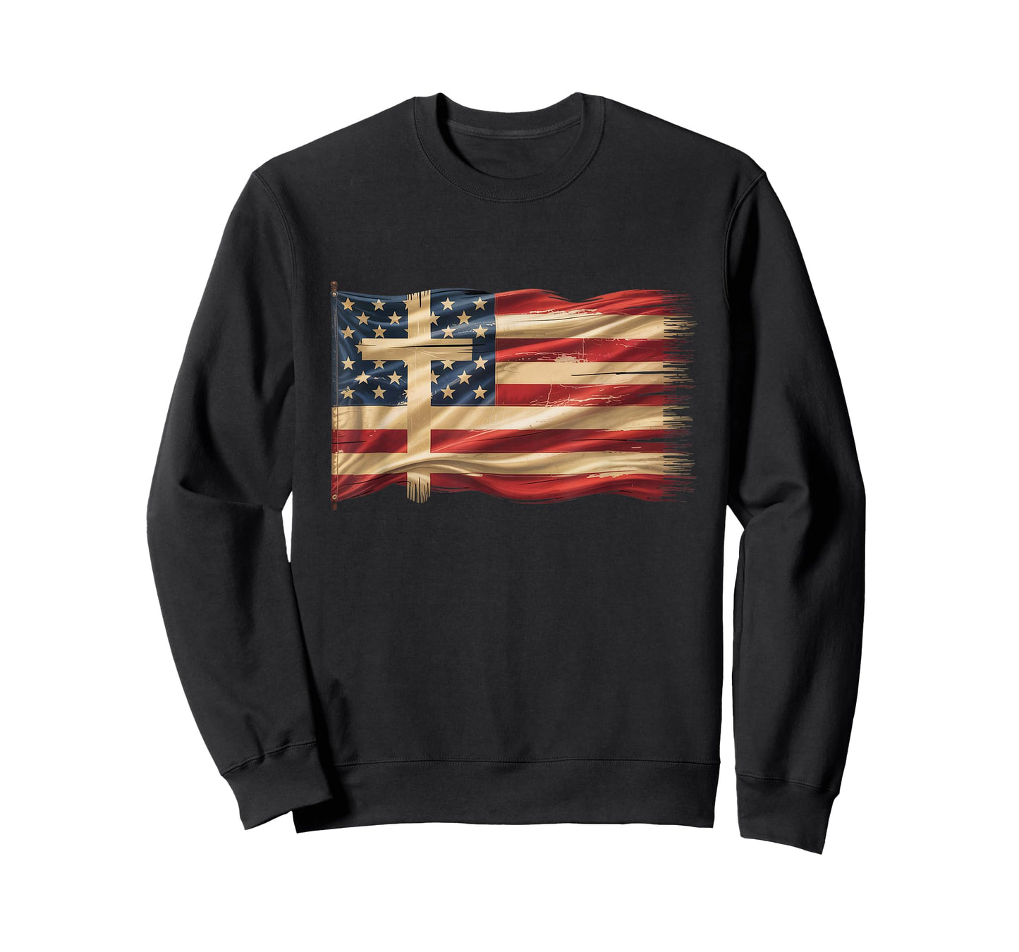 Distressed USA Flag with Christian Cross Faith Art T-Shirt