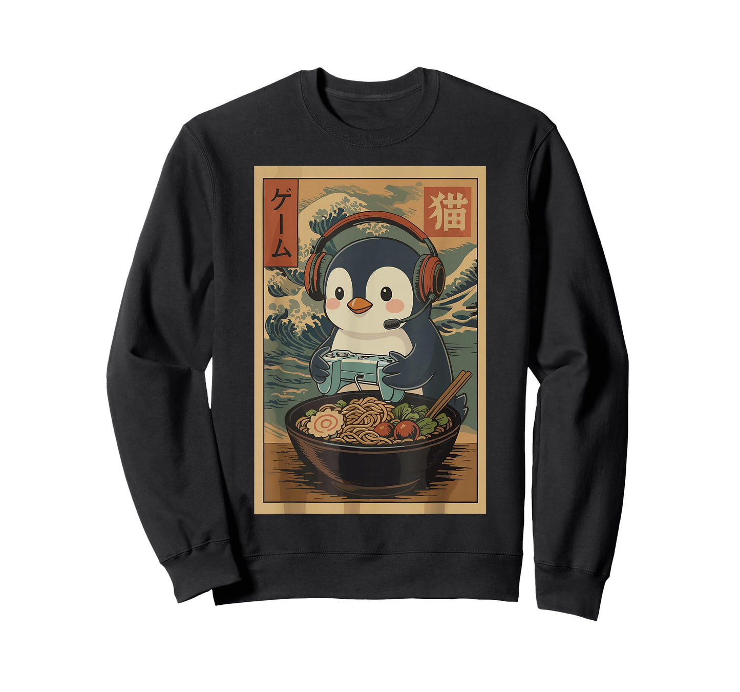 Kawaii Japanese Ramen Penguin Retro Gaming Shirts for Men T-Shirt