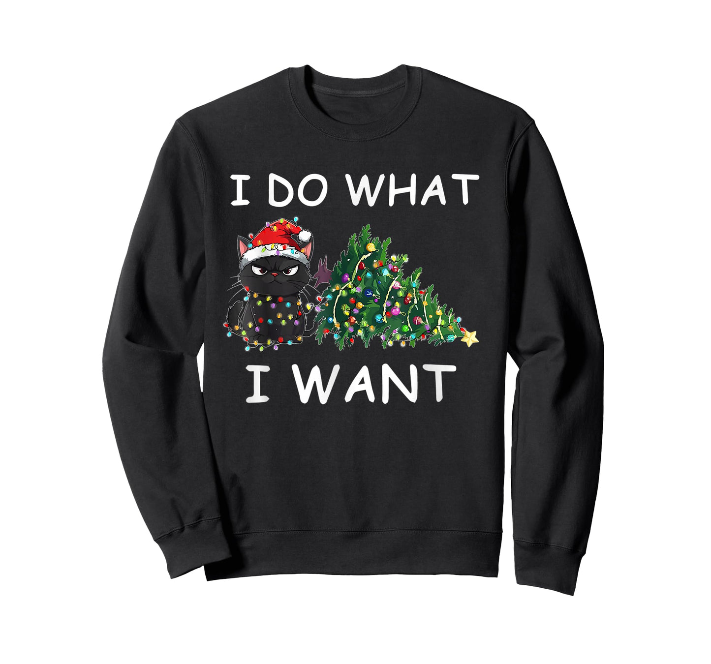 I Do What I Want Funny Christmas Black Cat Xmas T-Shirt