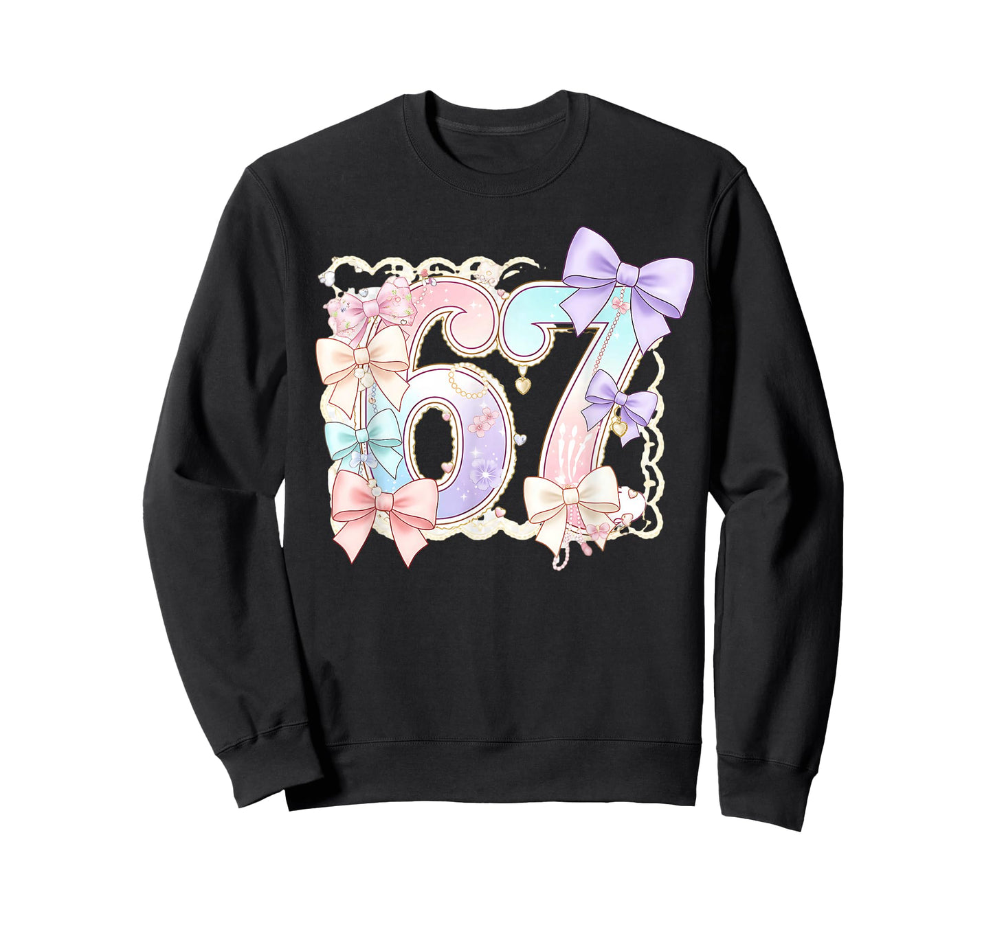 67 Meme Pastel Coquettes Bow Funny Kawaii 6 7 Number Girls T-Shirt