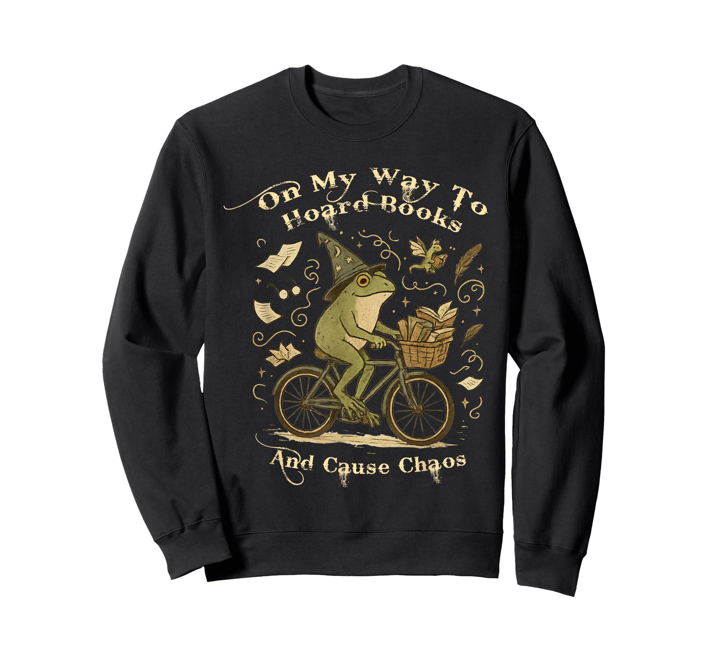 On My Way to Hoard Books and Cause Chaos Tom Foolery Frog T-Shirt