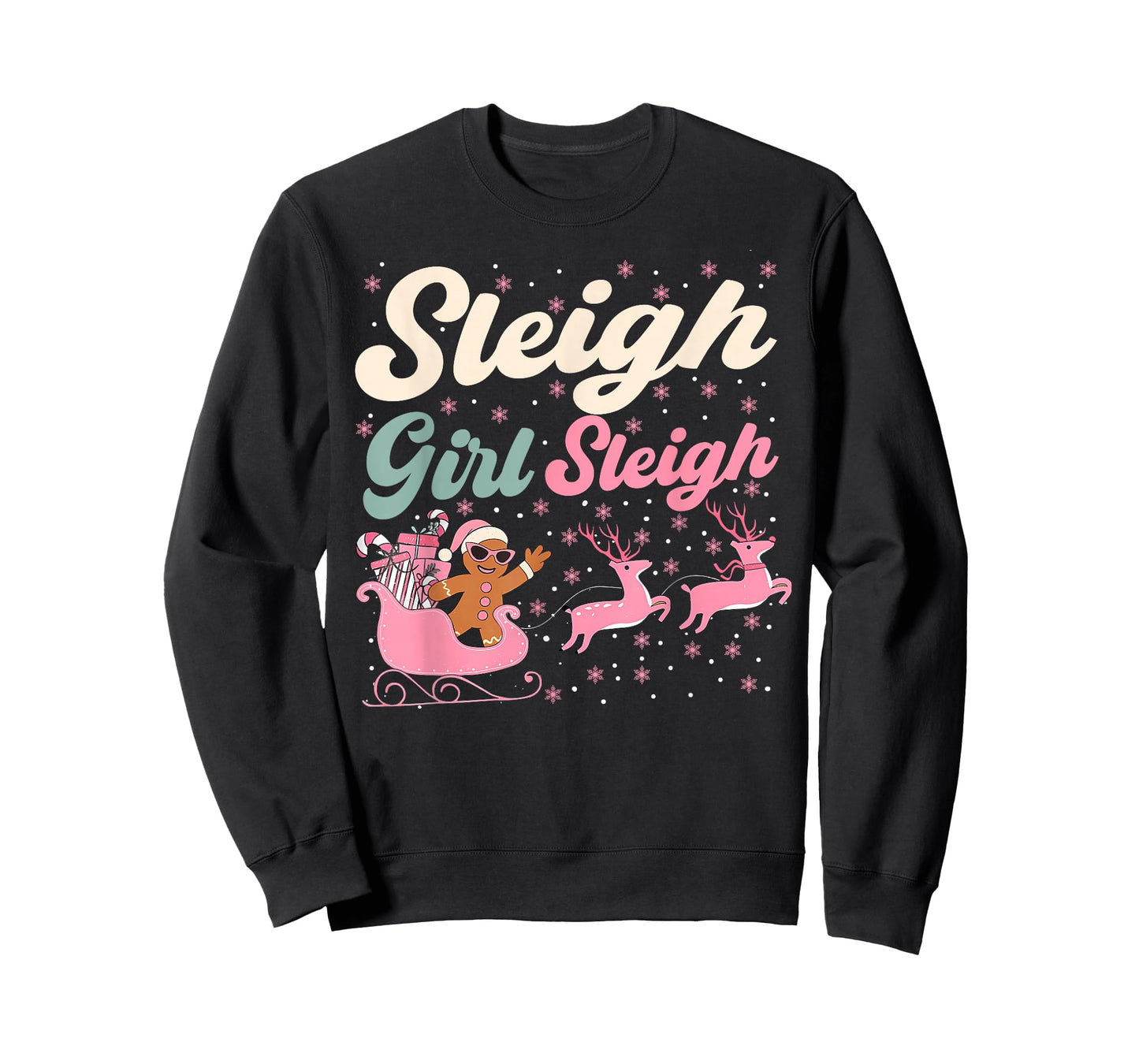 Christmas Gingerbread Pink Sleigh Girl Xmas Girls Kids Women T-Shirt