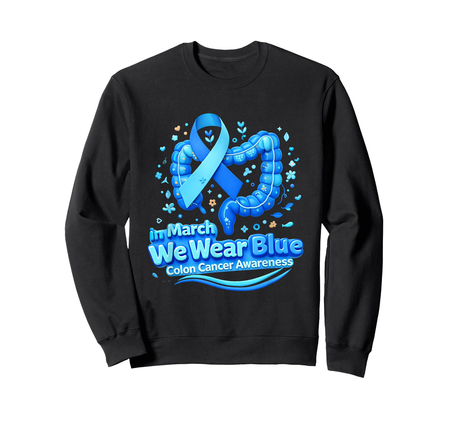 in March We Wear Blue Colon Cancer Awareness Blue Ribbon T-Shirt
