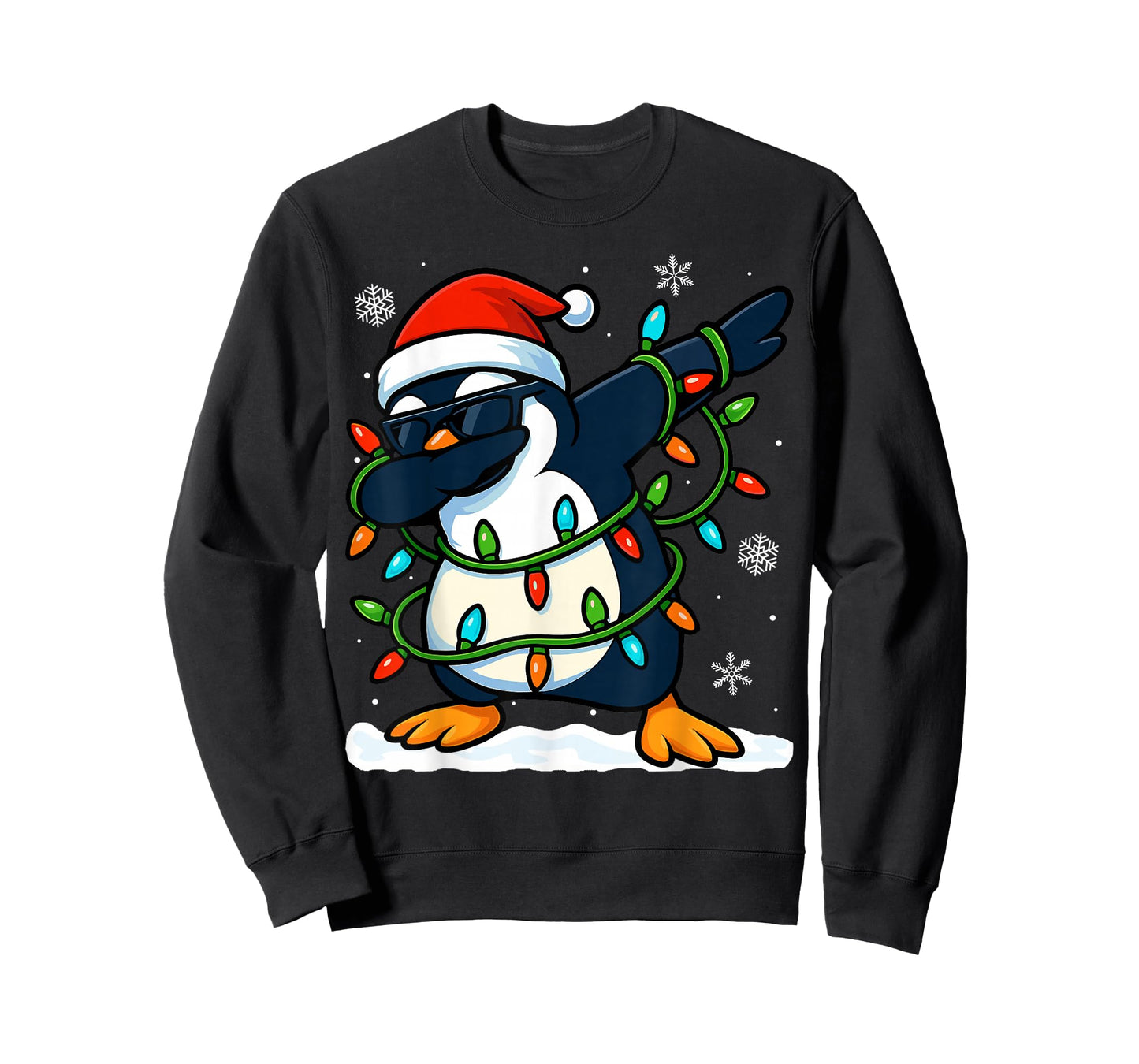 Dabbing Penguin Christmas Girls Xmas Lights Boys Christmas T-Shirt